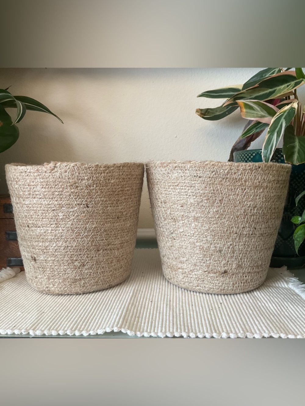 Set of Two Jute basket cache pots Boho Natural Neutral Decor